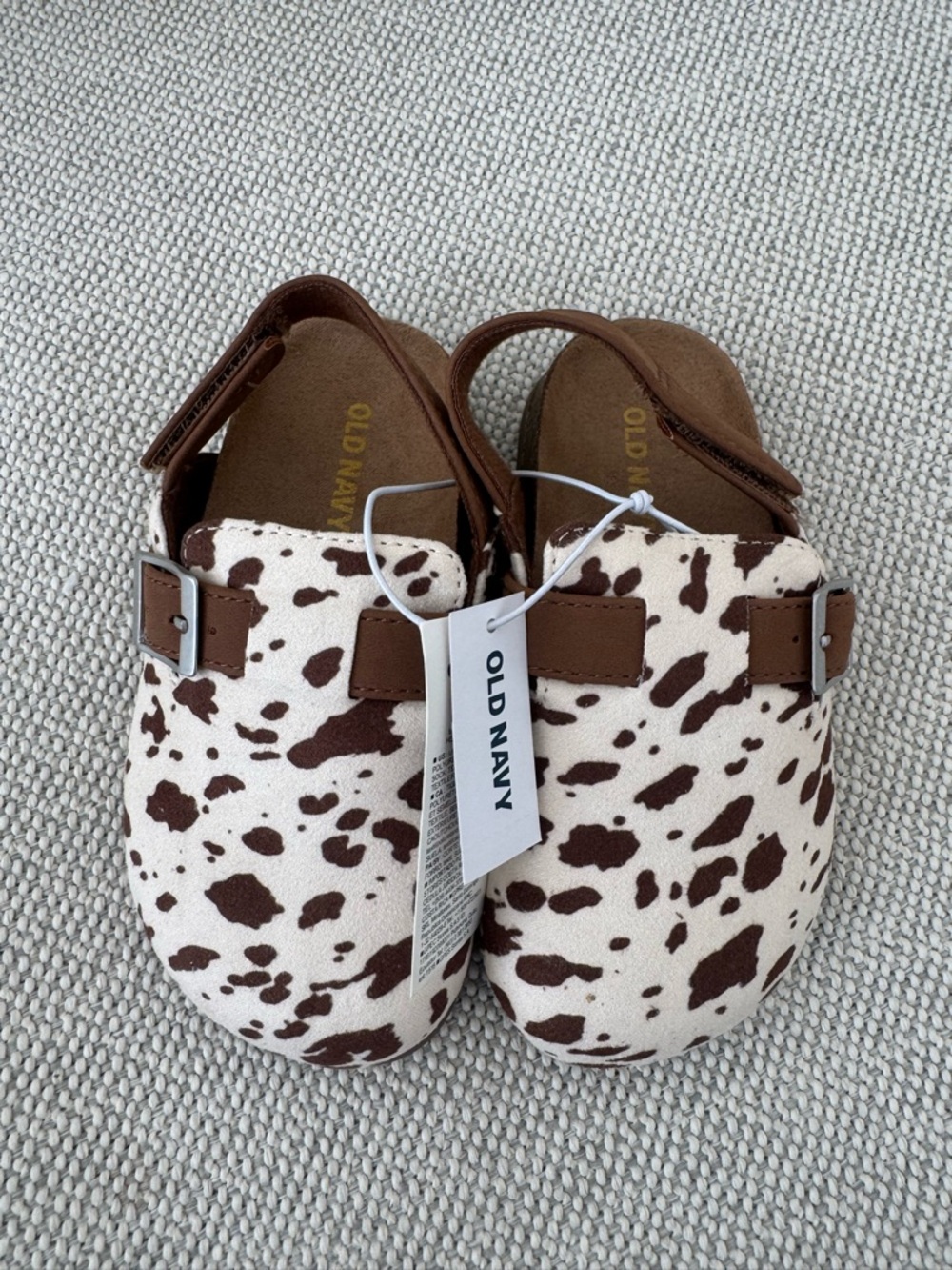 Old Navy Cream and Brown Toddler Cow-Print Clogs